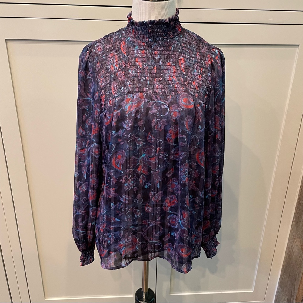 Joie Smocked Neck Silky Blouse Size XS